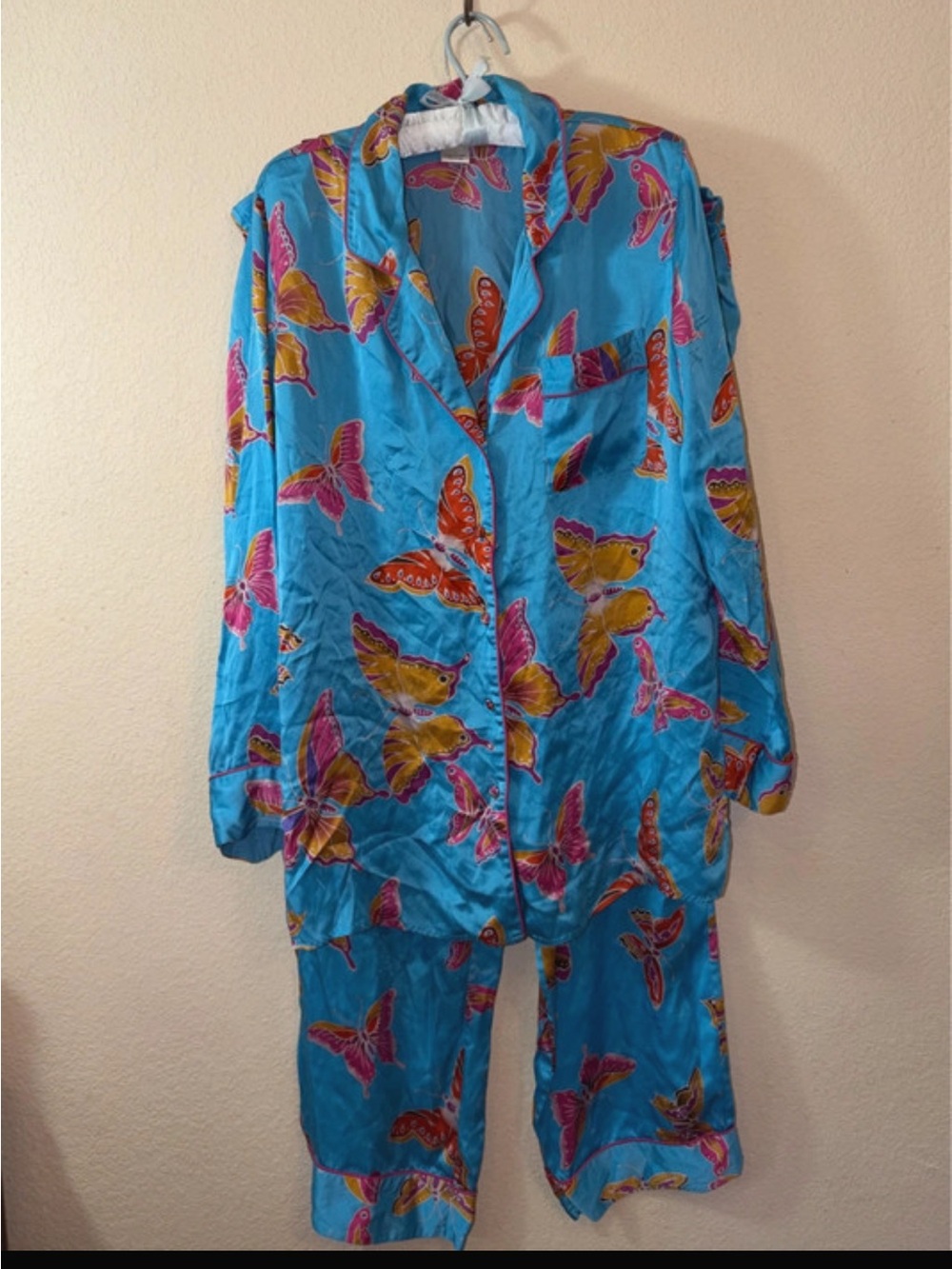 Blue Butterfly 100% Silk Pajama Set - Women Intimates & Sleepwear